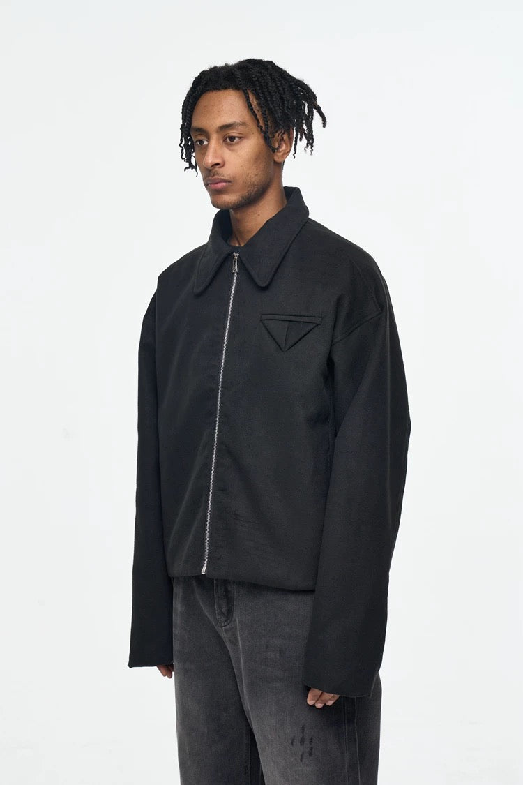 Men’s Retro Boxy Zip-Up Jacket – American Vintage Cropped Street Outerwear T0057