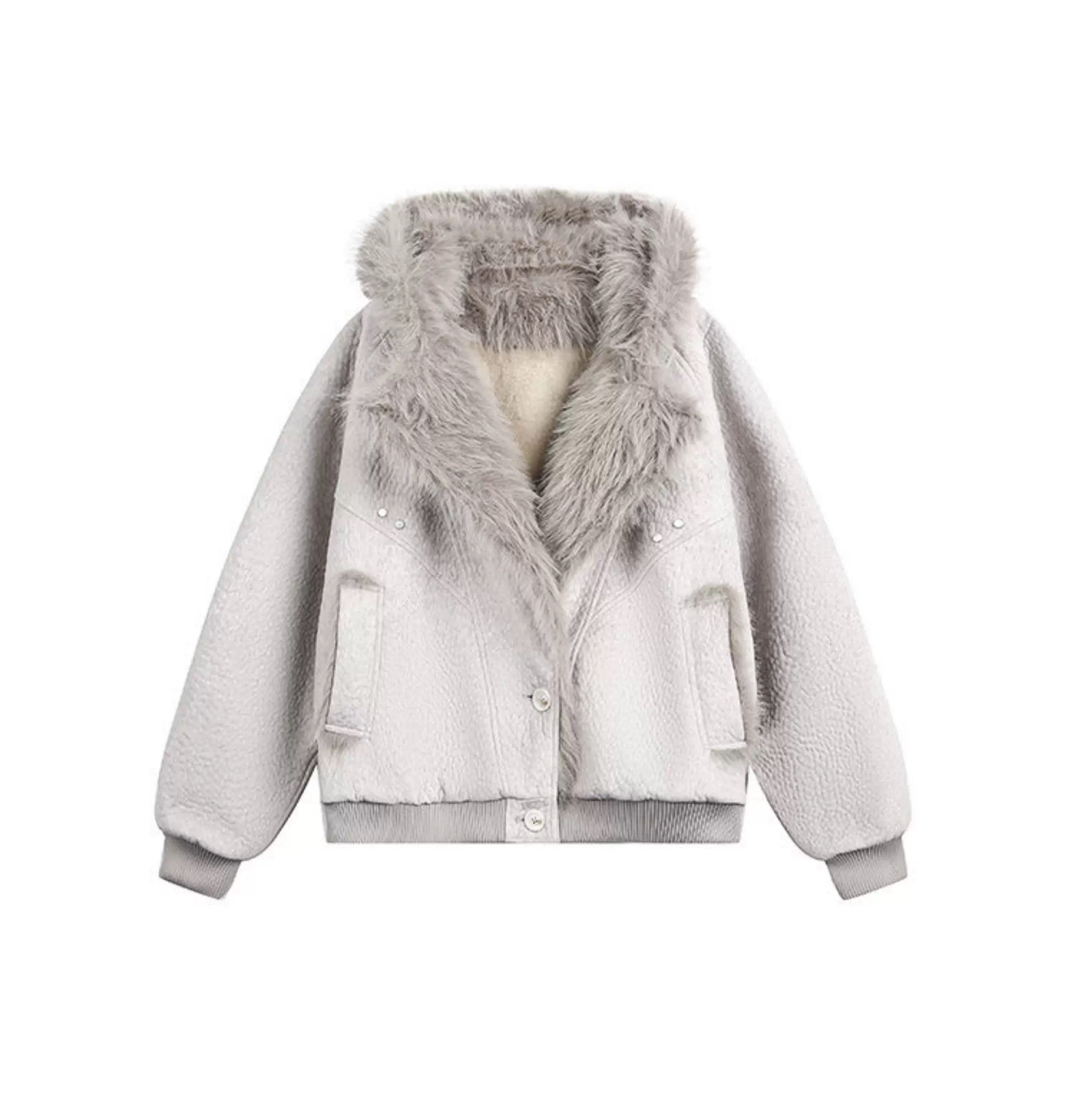 American Vintage Faux Rabbit Fur Hooded Jacket T0254