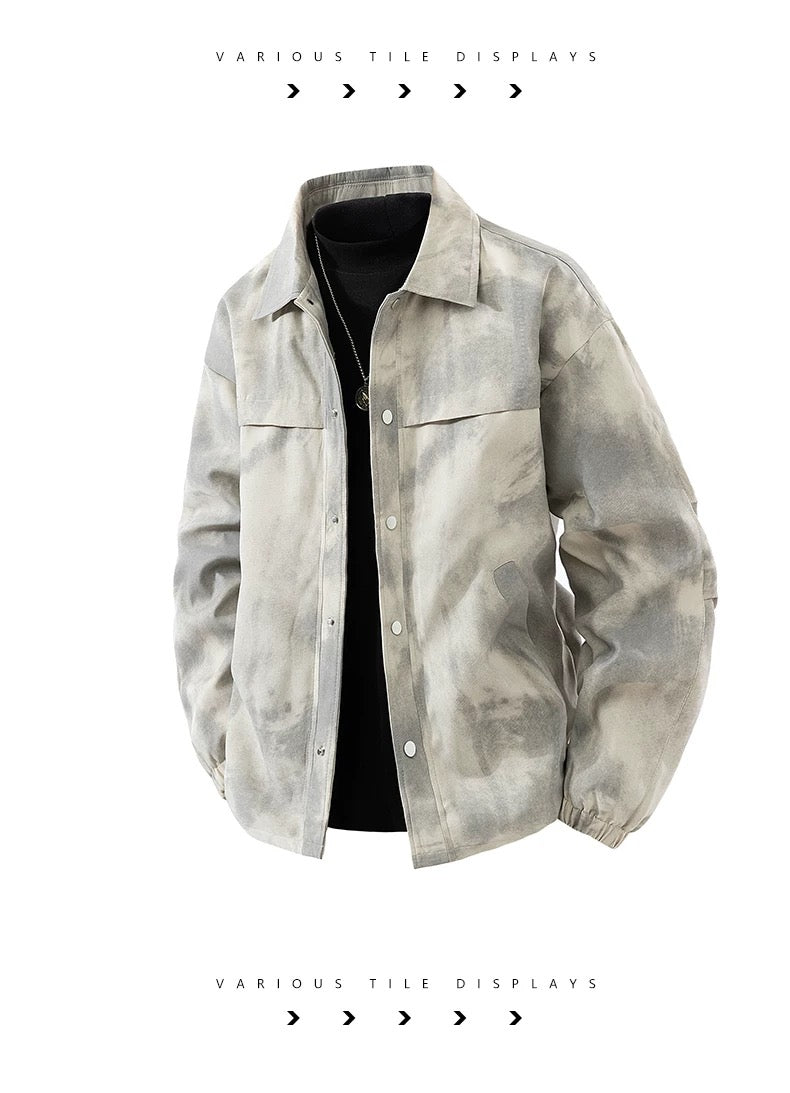 Chaqueta vintage lavada con efecto sucio para hombre – Ropa de calle retro americana T0087