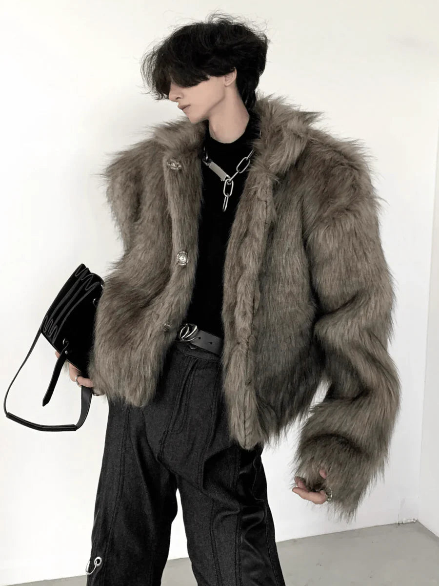LONG HAIRY SHORT SECTION FAUX FUR COAT T0113