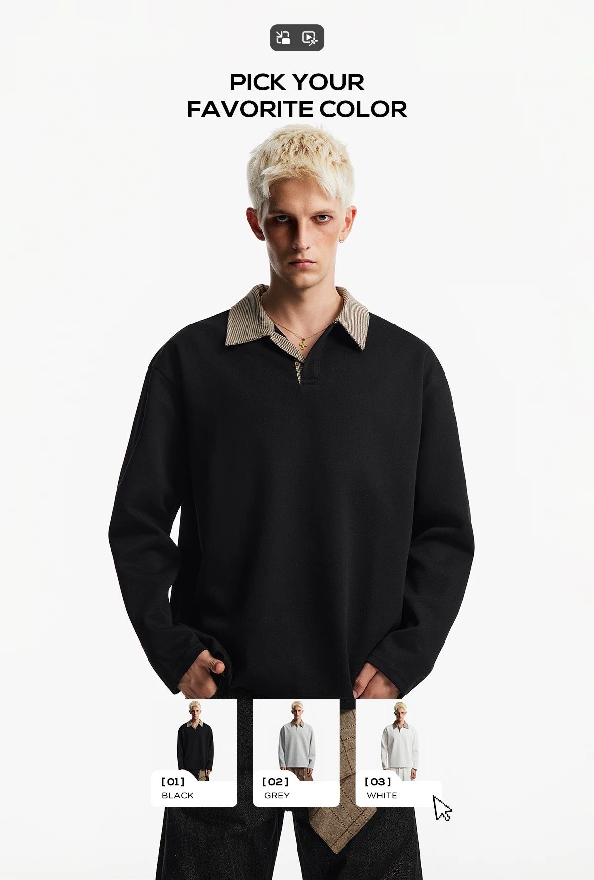 Men’s Houndstooth Patchwork Polo Long Sleeve Tee – Vintage Casual Streetwear Top S0036