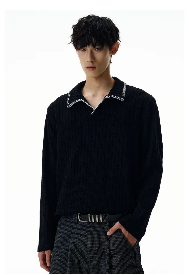 Men’s Long-Sleeve Cotton Polo – Streetwear Style S0015