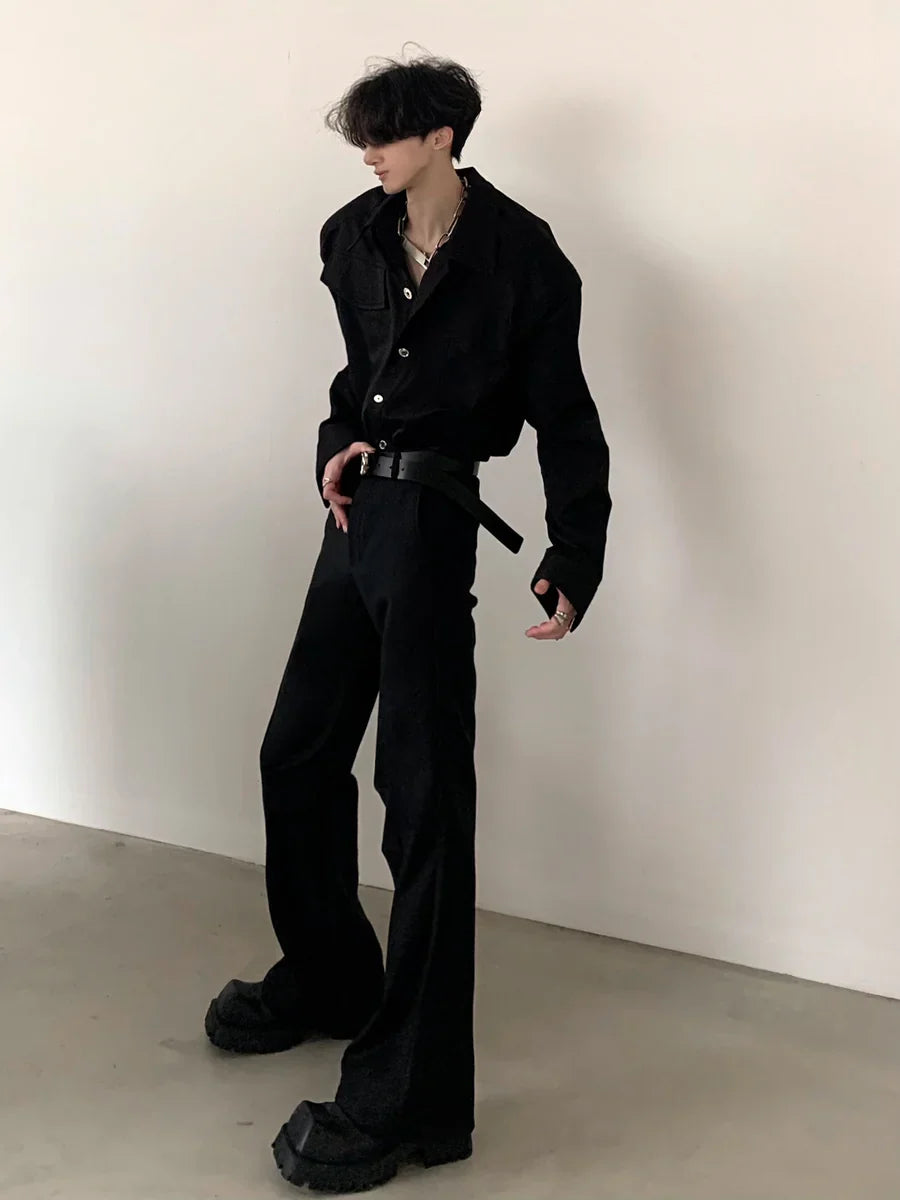 [AUTUMNWIND] BLACK SHOULDER PADS METAL PUNK SHIRT S0059