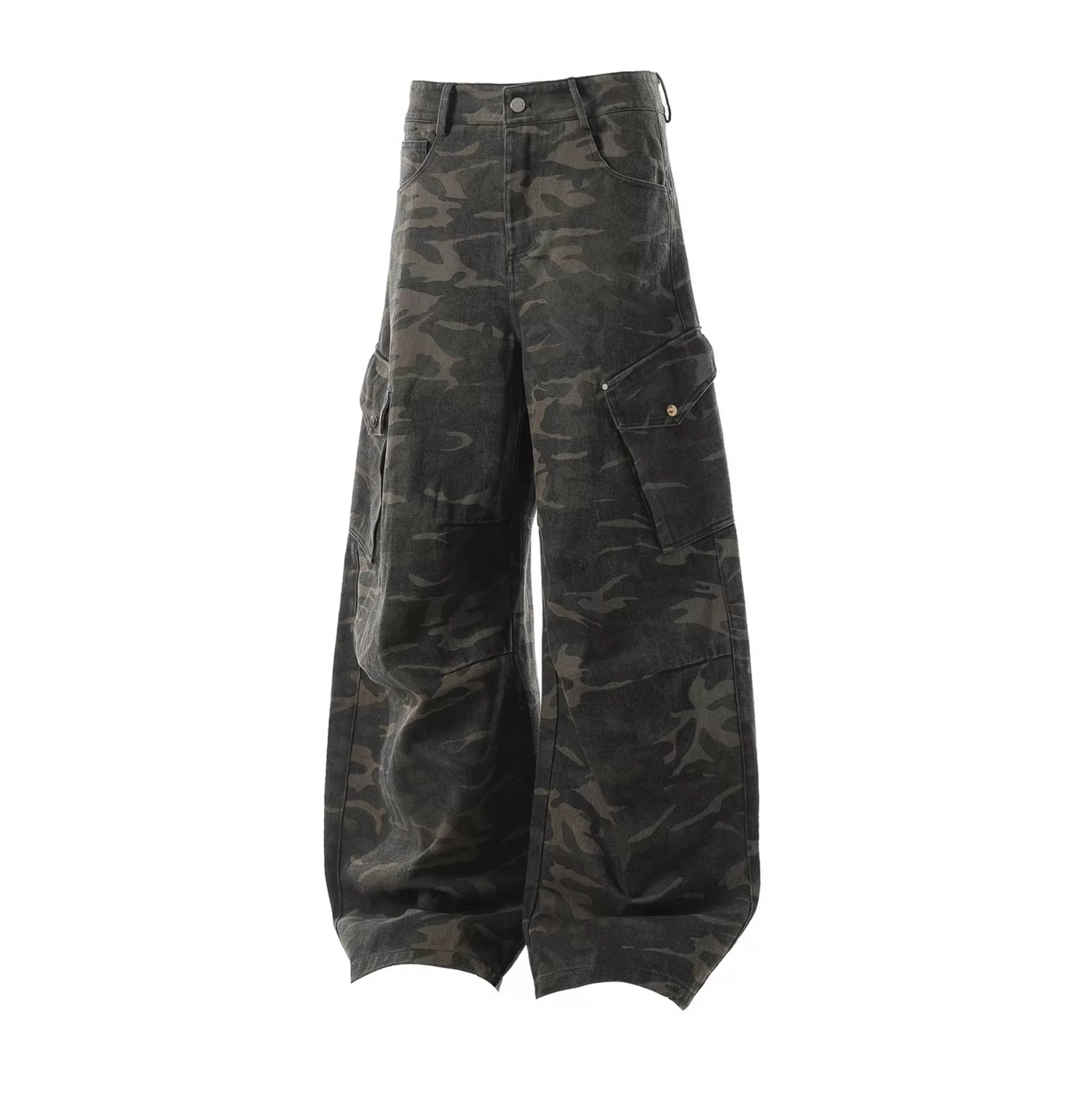 Men’s Camo Multi-Pocket Cargo Jeans – American Street Utility Denim Pants B0068
