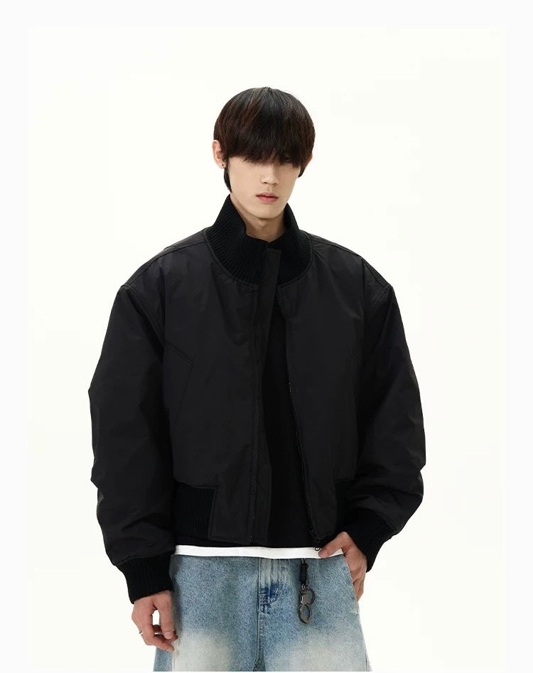 Men’s Short Padded Bomber Jacket – American Retro Street Winter Coat T0054