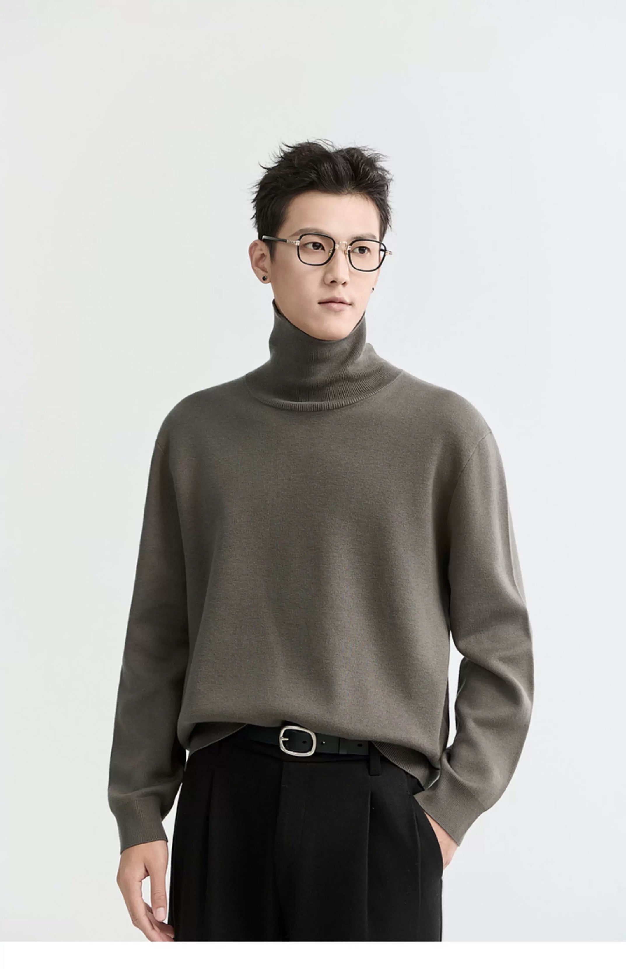 Suéter de punto de cuello alto para hombre - Capa base con forro polar grueso para otoño e invierno T0041