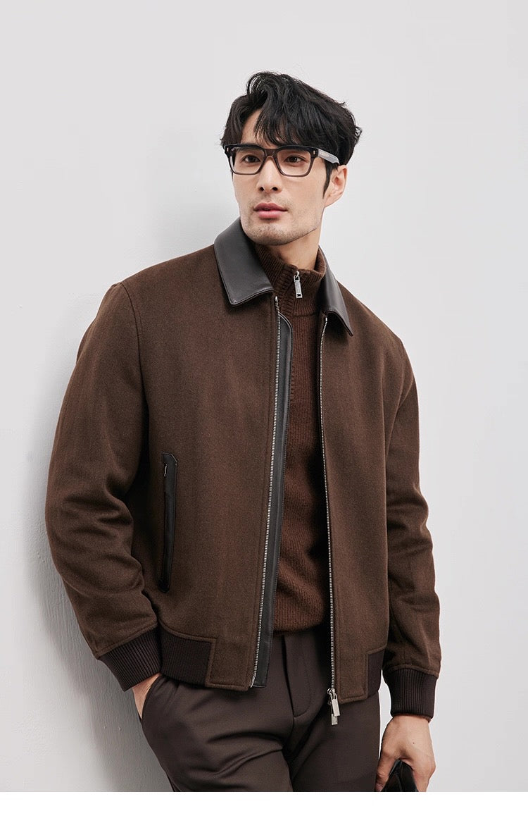 Chaqueta de aviador de piel auténtica – Bomber vintage americana con cremallera y cuello vuelto T0023