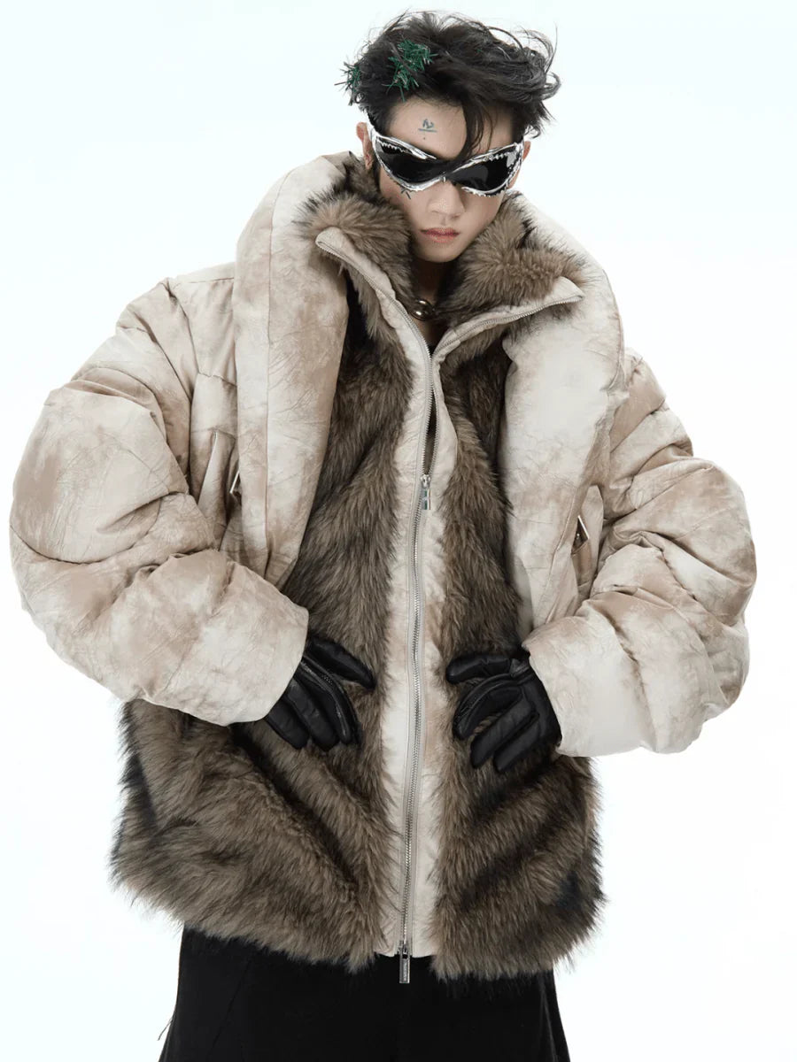 [CULTUREE] FAKE TWO-PIECE DESIGN FUR COTTON JACKET T0087