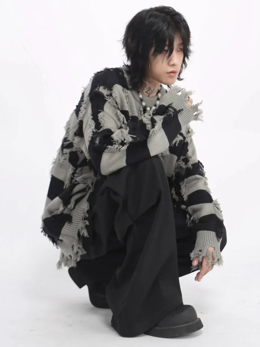 [MZ] HOLES STRIPED CASUAL KNITWEAR S0184