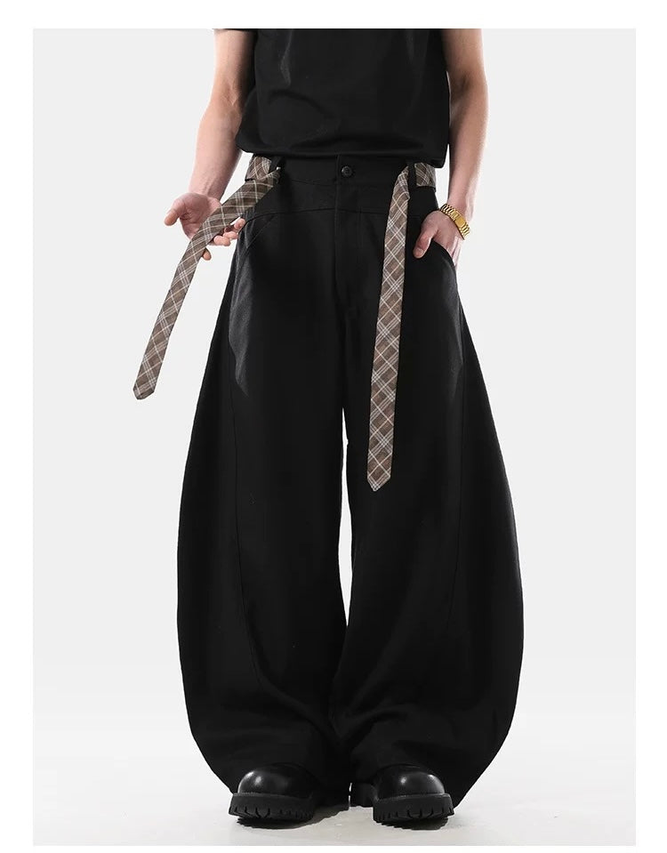 Pantalones acampanados vintage a cuadros con forro polar y cinturón – Estilo retro americano B0038