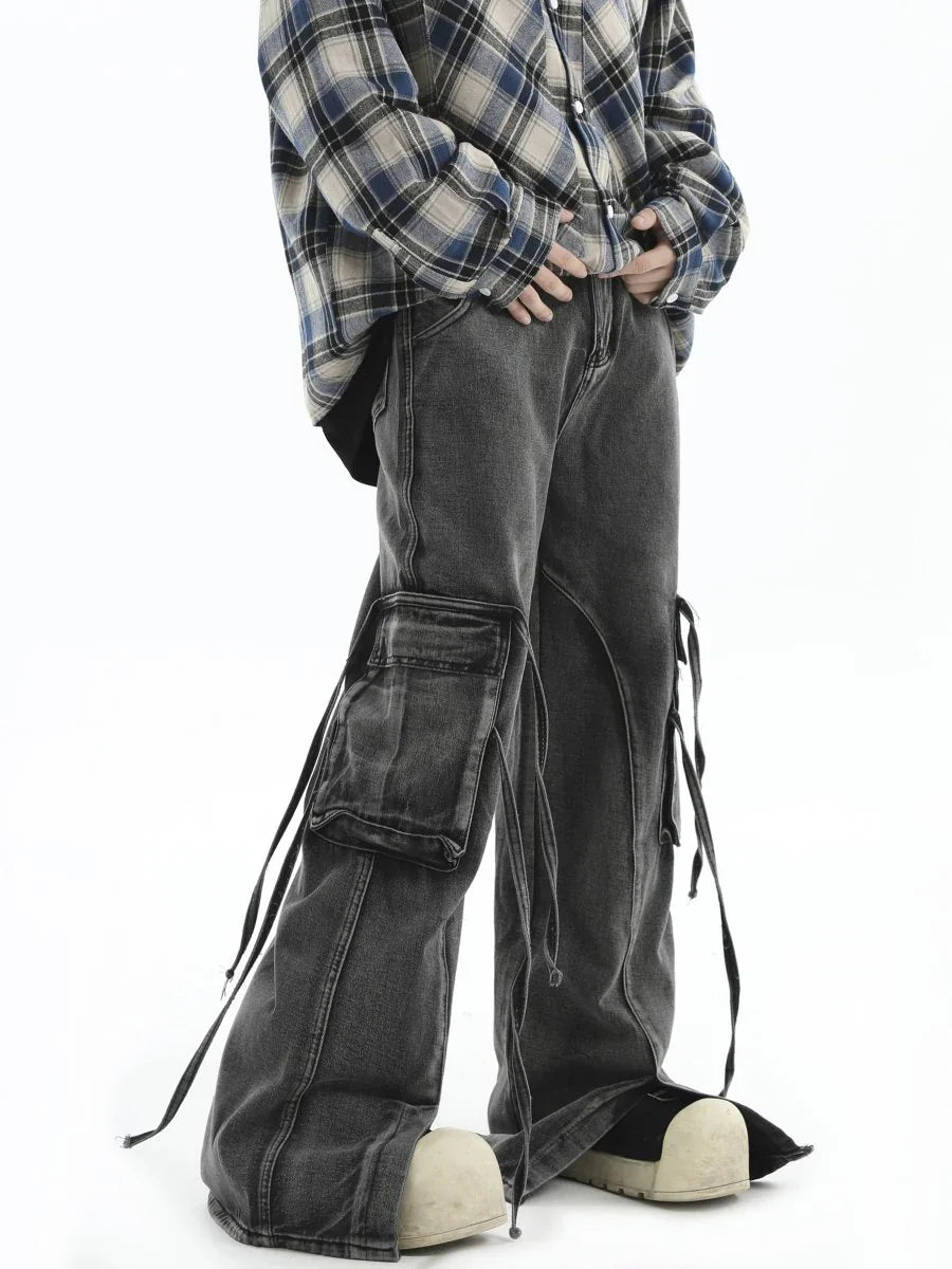 MULTI-POCKET LOOSE STRAIGHT LONG JEANS B0163