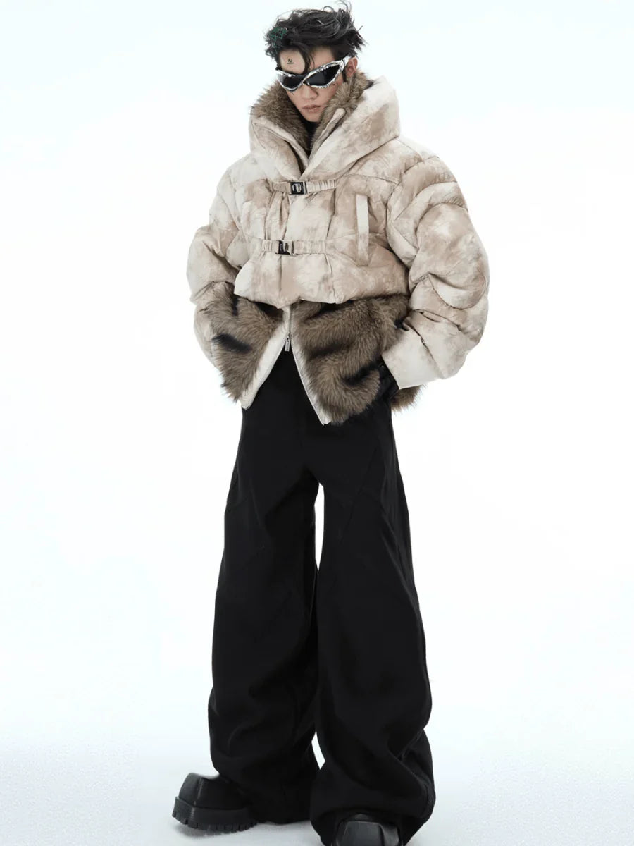 [CULTUREE] FAKE TWO-PIECE DESIGN FUR COTTON JACKET T0087