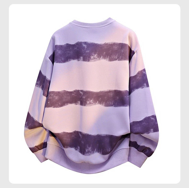 Camiseta coreana de manga larga con estampado tie-dye y rayas para hombre, estilo informal, con bloques de color, T0070