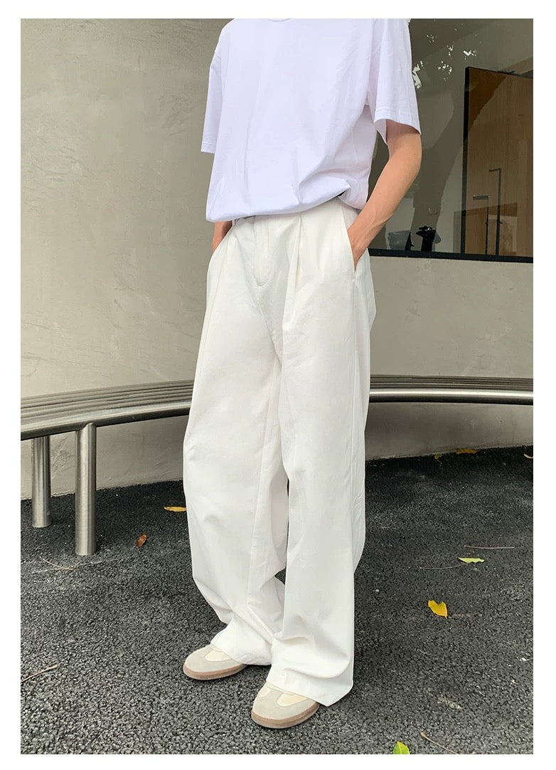 Men’s White Wide-Leg Pants – Loose Fit Minimalist Casual Trousers B0089