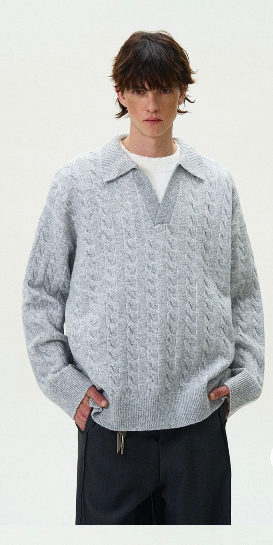 Men’s Vintage Cable Knit Layered Sweater – Retro Street Faux Two-Piece Pullover S0043