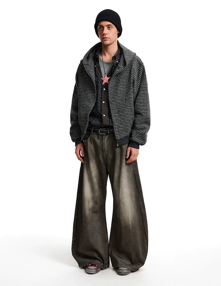 Sudadera a rayas con cremallera – Sudadera estilo cárdigan con capucha estilo streetwear vintage americano T0207