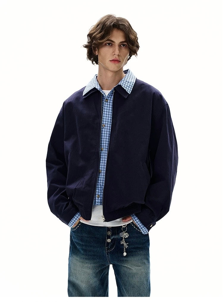 Men’s Vintage Plaid Patchwork Layered Jacket – American Retro Fake Two-Piece Streetwear Coat T0042