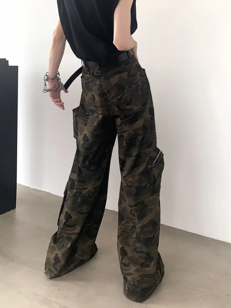 CAMOUFLAGE WIDE LEG POCKETS WORK PANTS B0164