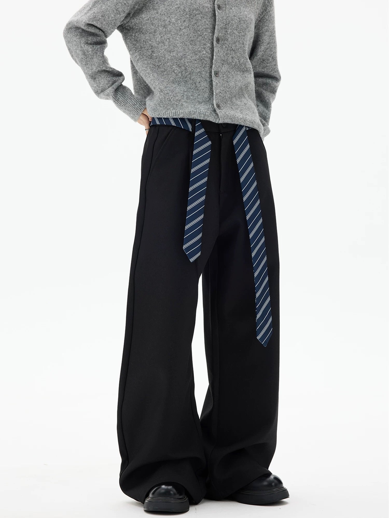 American Vintage Tie-Waist Blade Cut Trousers – High-Street Wide-Leg Pants B0043