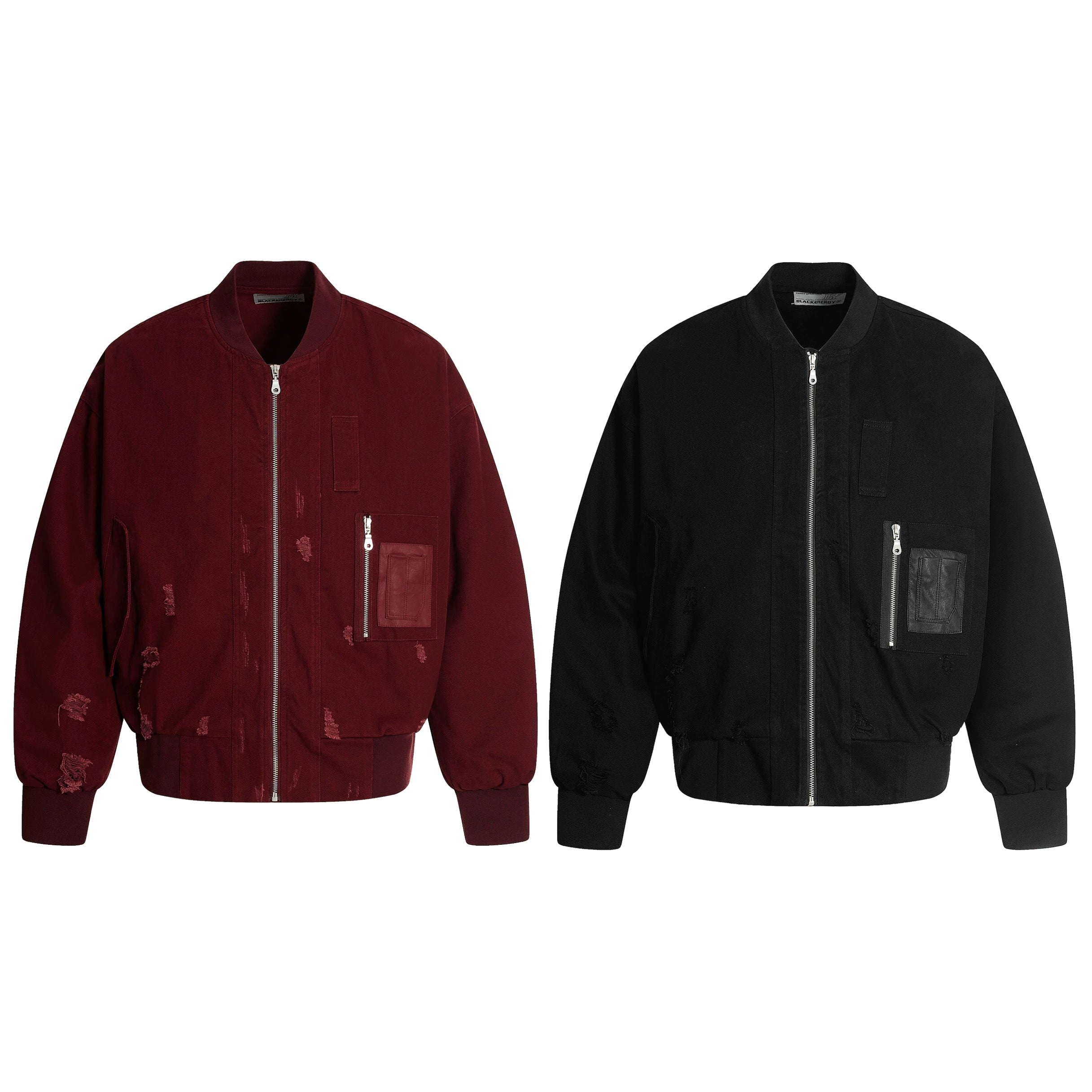 Men’s Burgundy MA-1 Distressed Bomber Jacket – Vintage American Street Baseball Style T0059