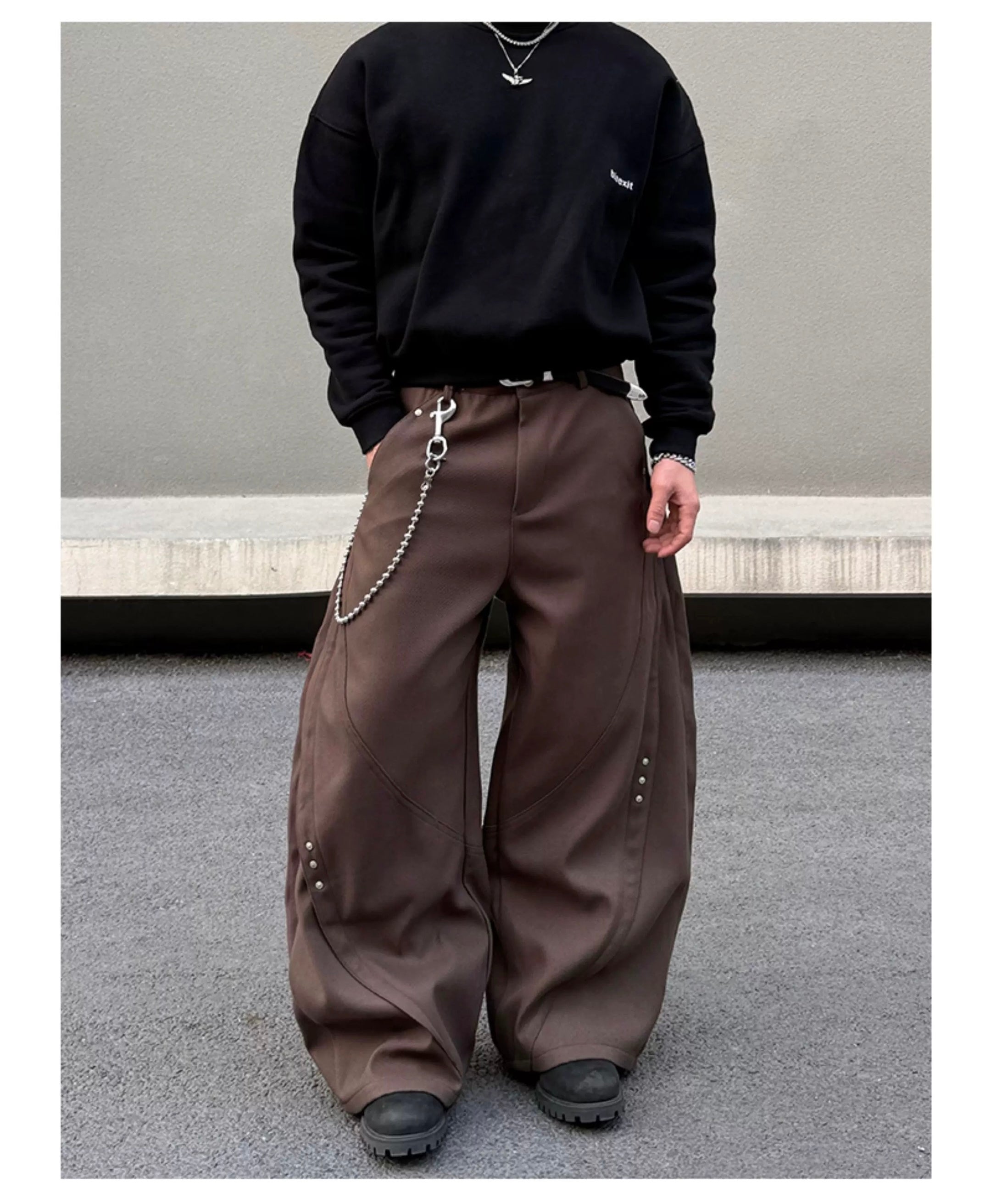 Men’s American Patchwork Rivet Blade Trousers – Vintage High-Street Flared Dress Pants B0080