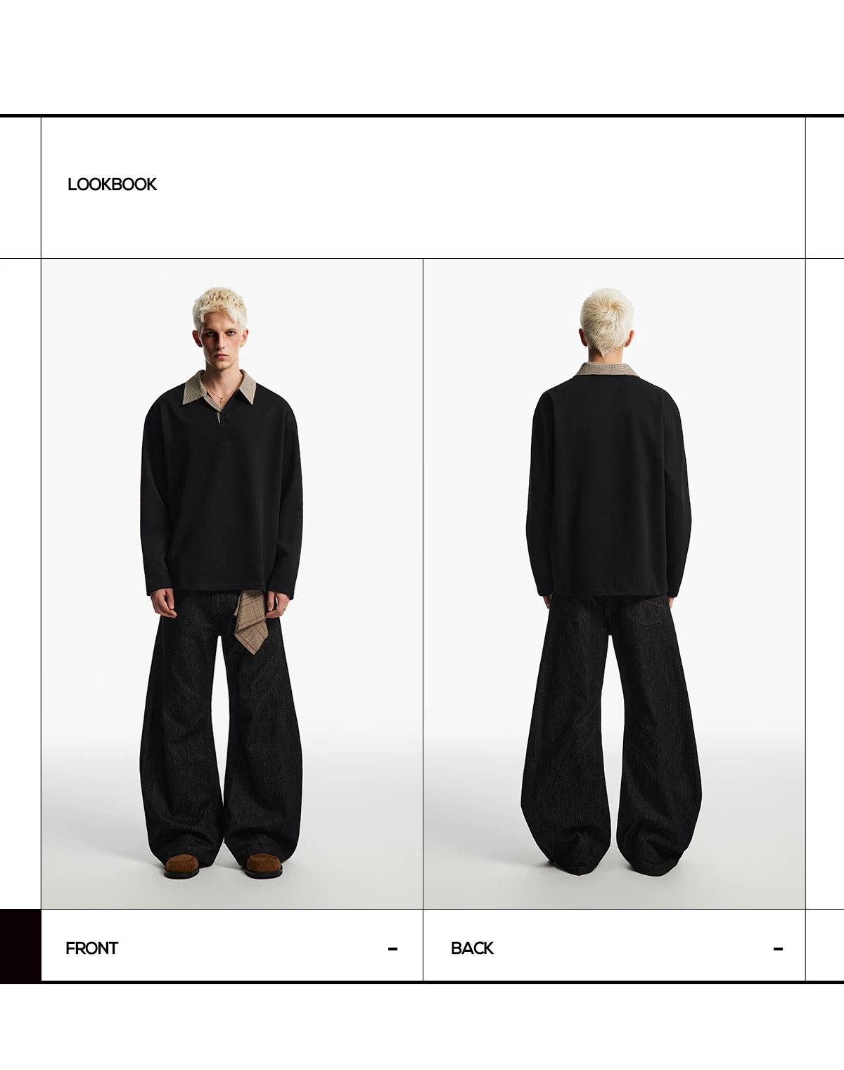 Men’s Houndstooth Patchwork Polo Long Sleeve Tee – Vintage Casual Streetwear Top S0036