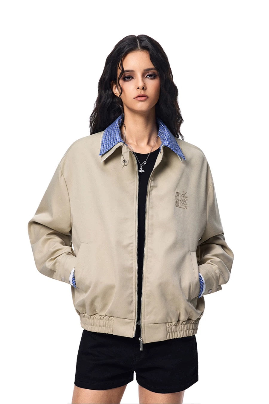 Men’s Vintage Plaid Patchwork Collar Jacket – Retro Short Street Outerwear T0062