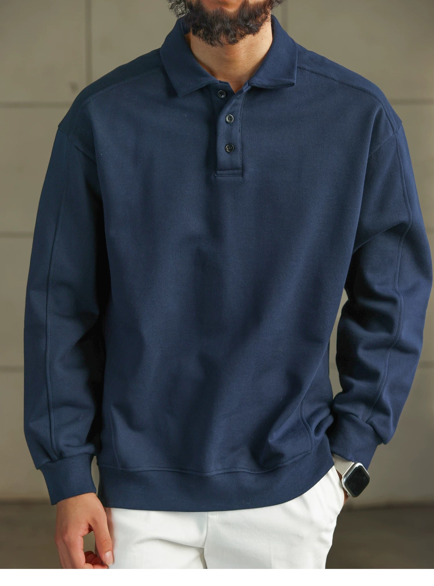 Men’s Long-Sleeve Cotton Polo – Streetwear Style S0017