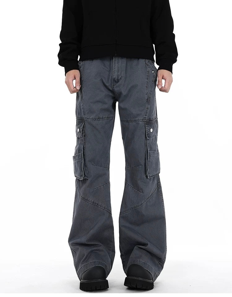 Men’s Deconstructed Cargo Pants – American Retro Utility Street Trousers B0073