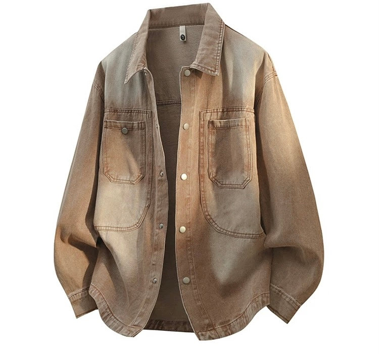 Men’s Vintage Distressed Denim Jacket – American Retro Streetwear Outerwear S0058