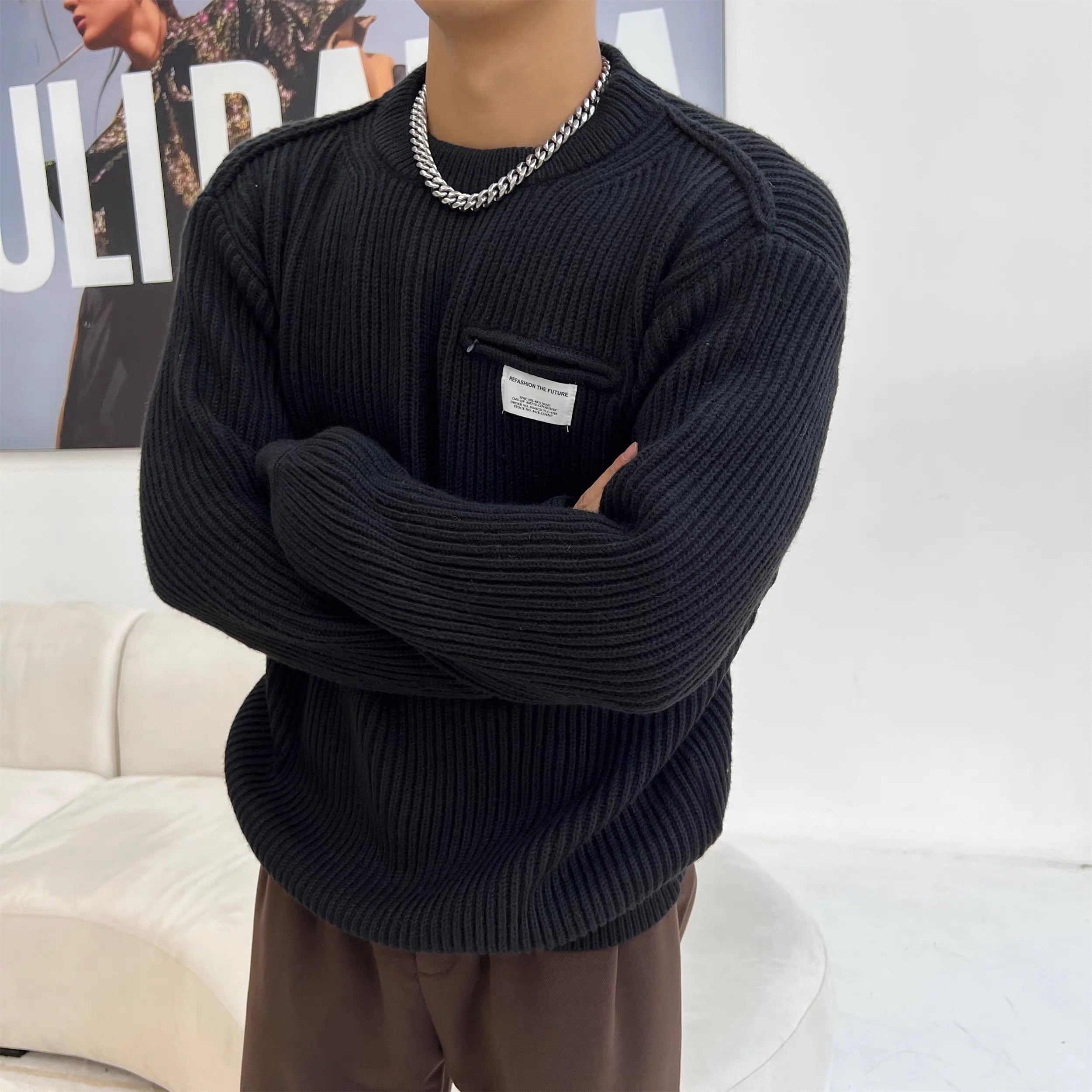 Suéter de punto holgado estilo urbano para hombre, cálido, informal, T0058