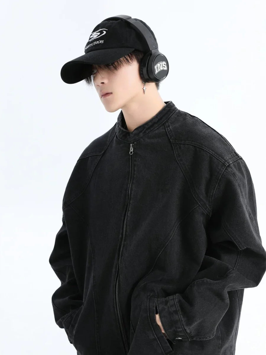 [INSstudios] WASHED DENIM JACKET ZIPPER T0099