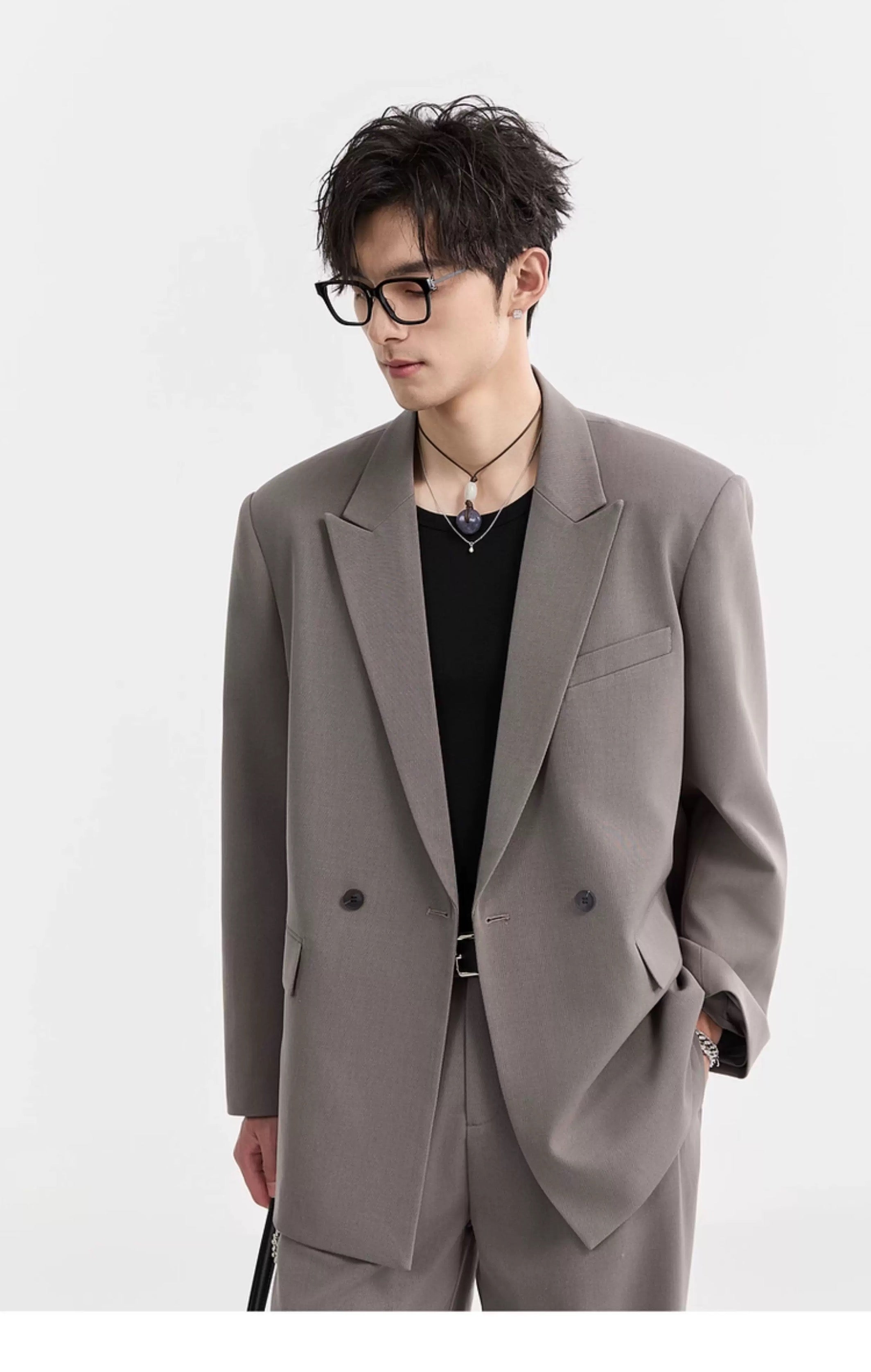 Blazer de lana Tencel Premium - Chaqueta informal de gran tamaño y botonadura sencilla para hombre, para todas las estaciones, T0045