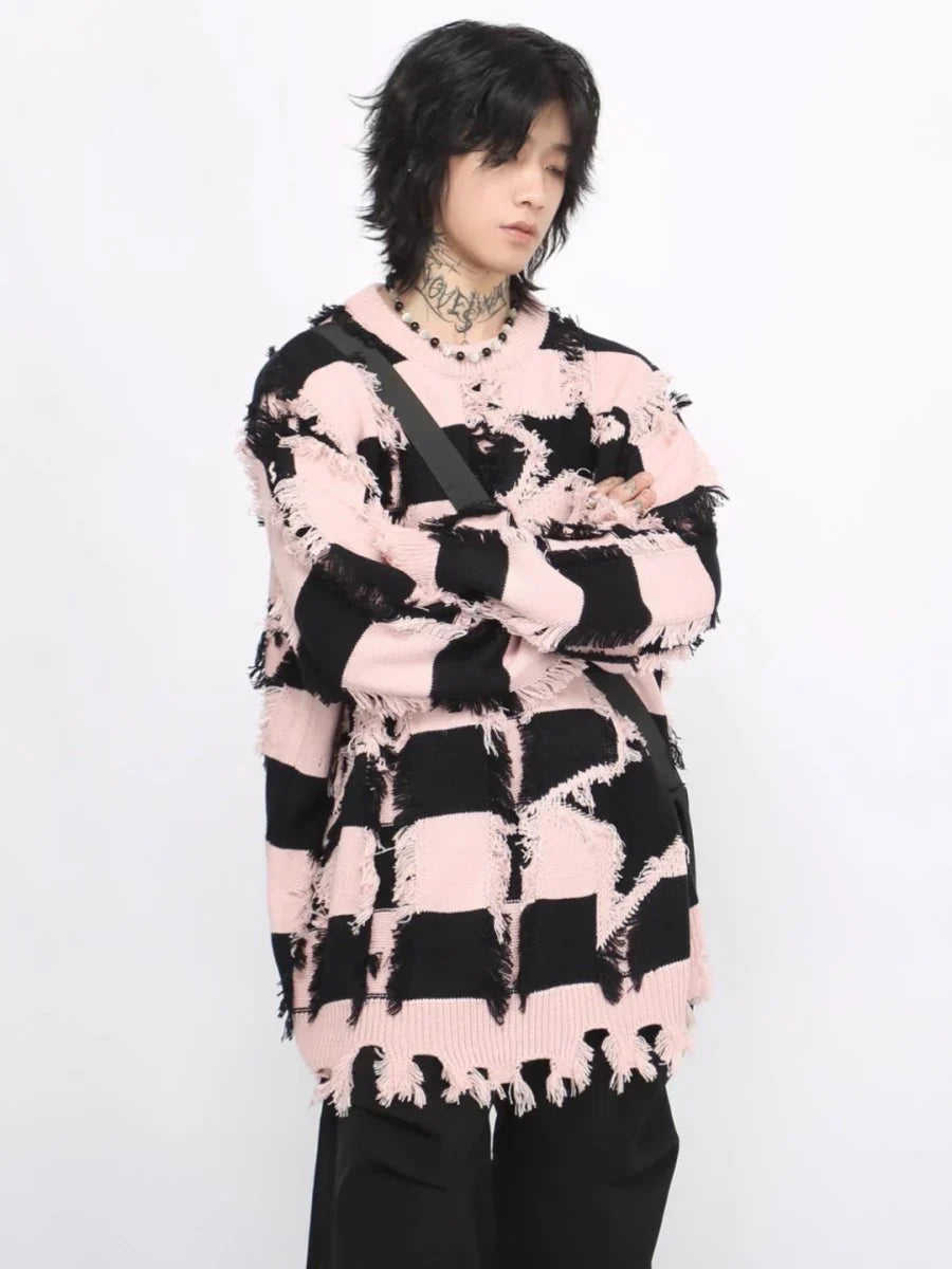 [MZ] HOLES STRIPED CASUAL KNITWEAR S0184