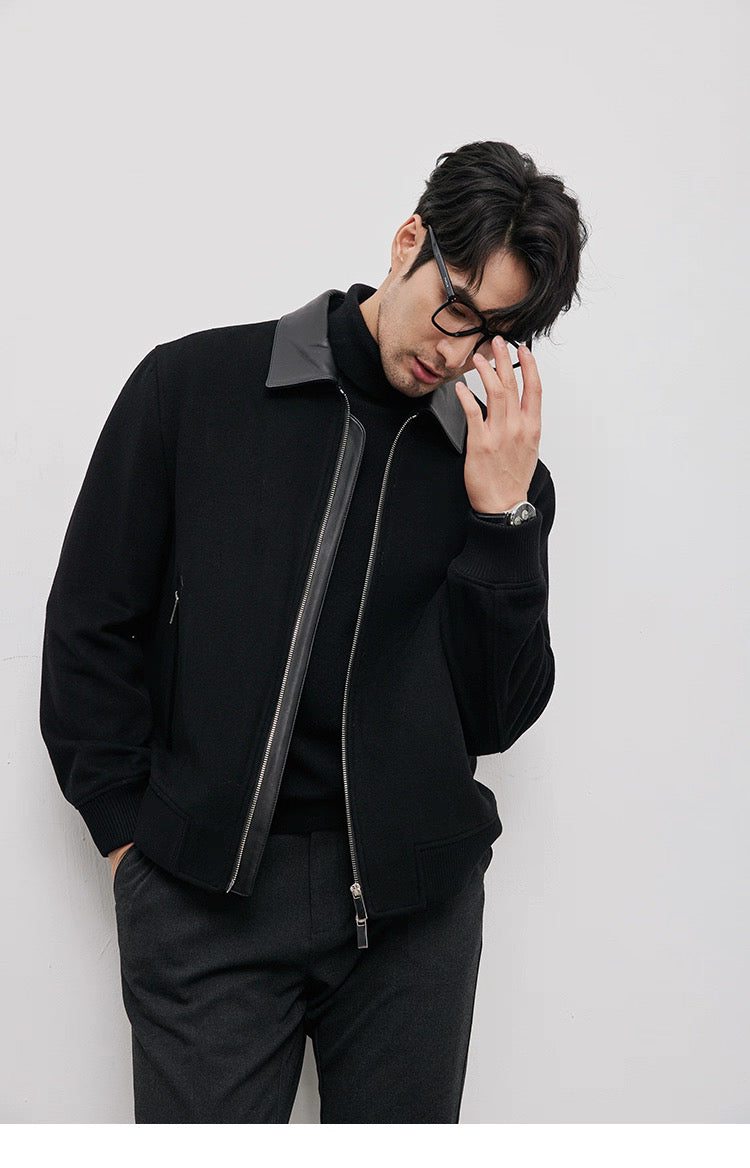 Chaqueta de aviador de piel auténtica – Bomber vintage americana con cremallera y cuello vuelto T0023