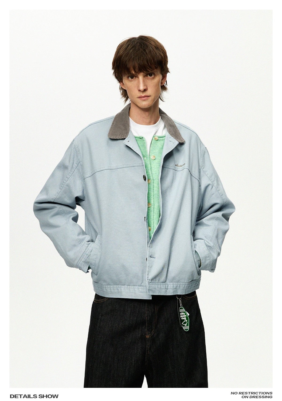 Men’s Color-Block Workwear Jacket – American Retro Contrast Collar Utility Outerwear T0064