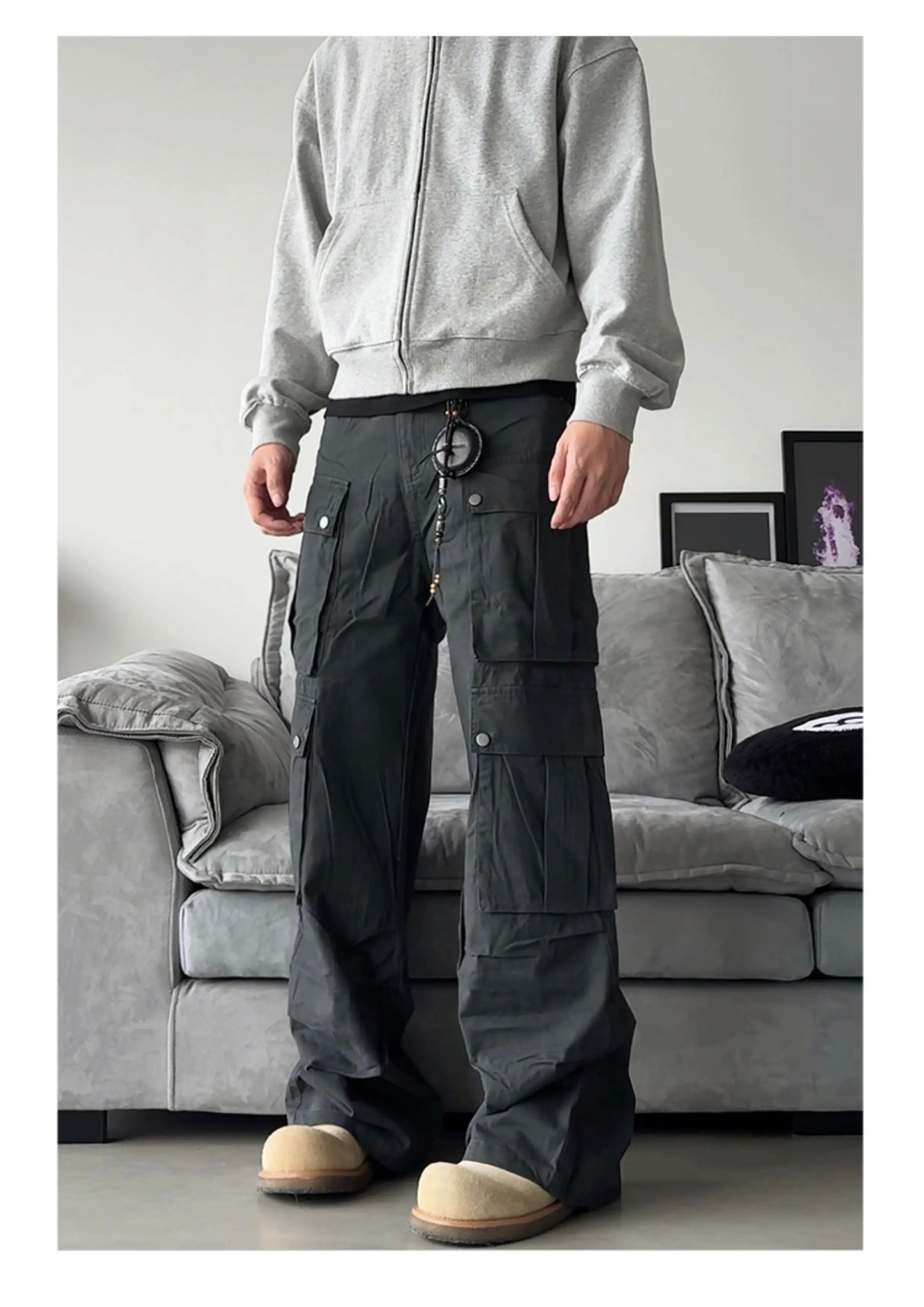 Men’s Multi-Pocket Cargo Pants – American Street Utility Workwear Trousers B0065