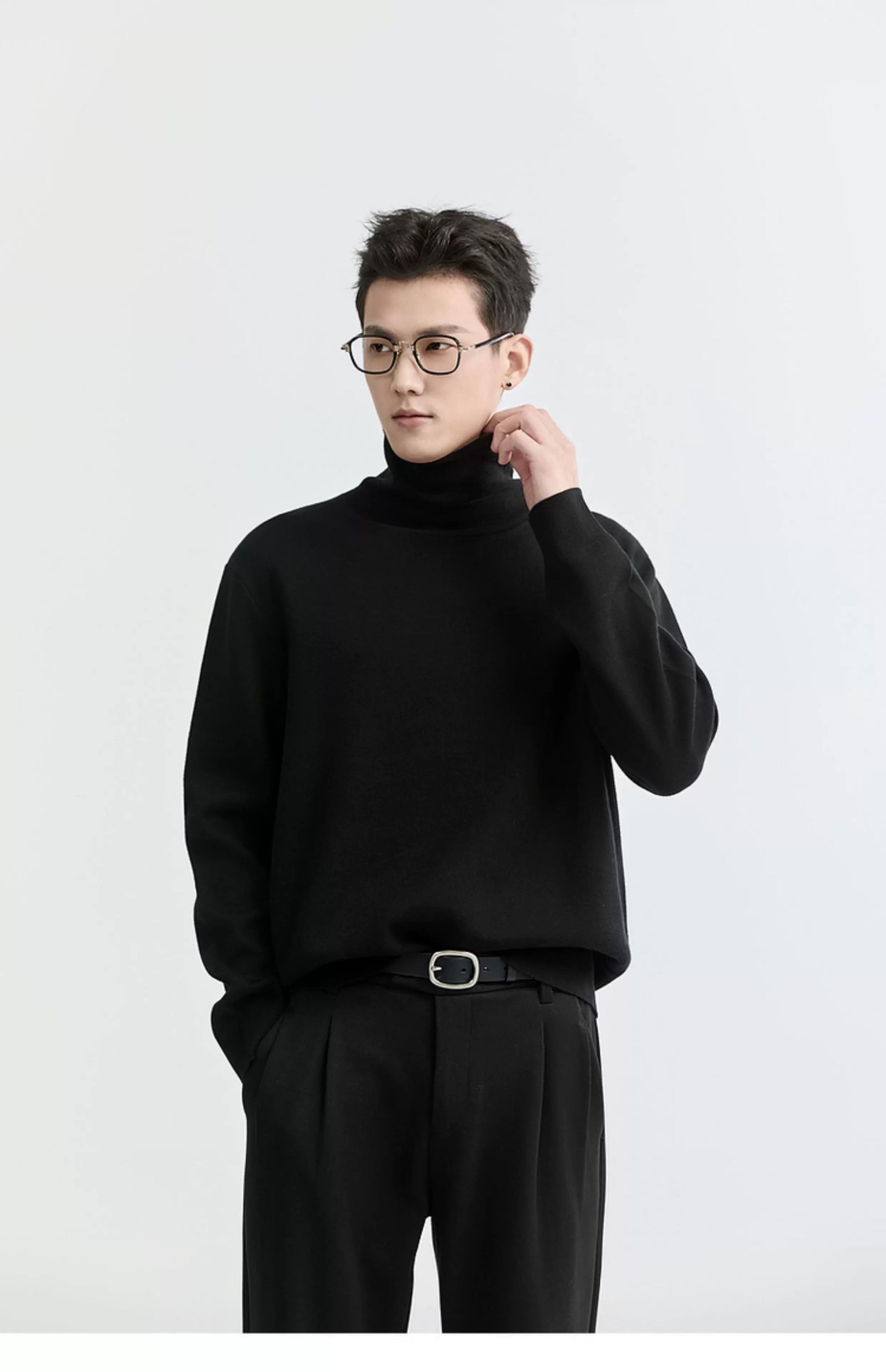 Suéter de punto de cuello alto para hombre - Capa base con forro polar grueso para otoño e invierno T0041