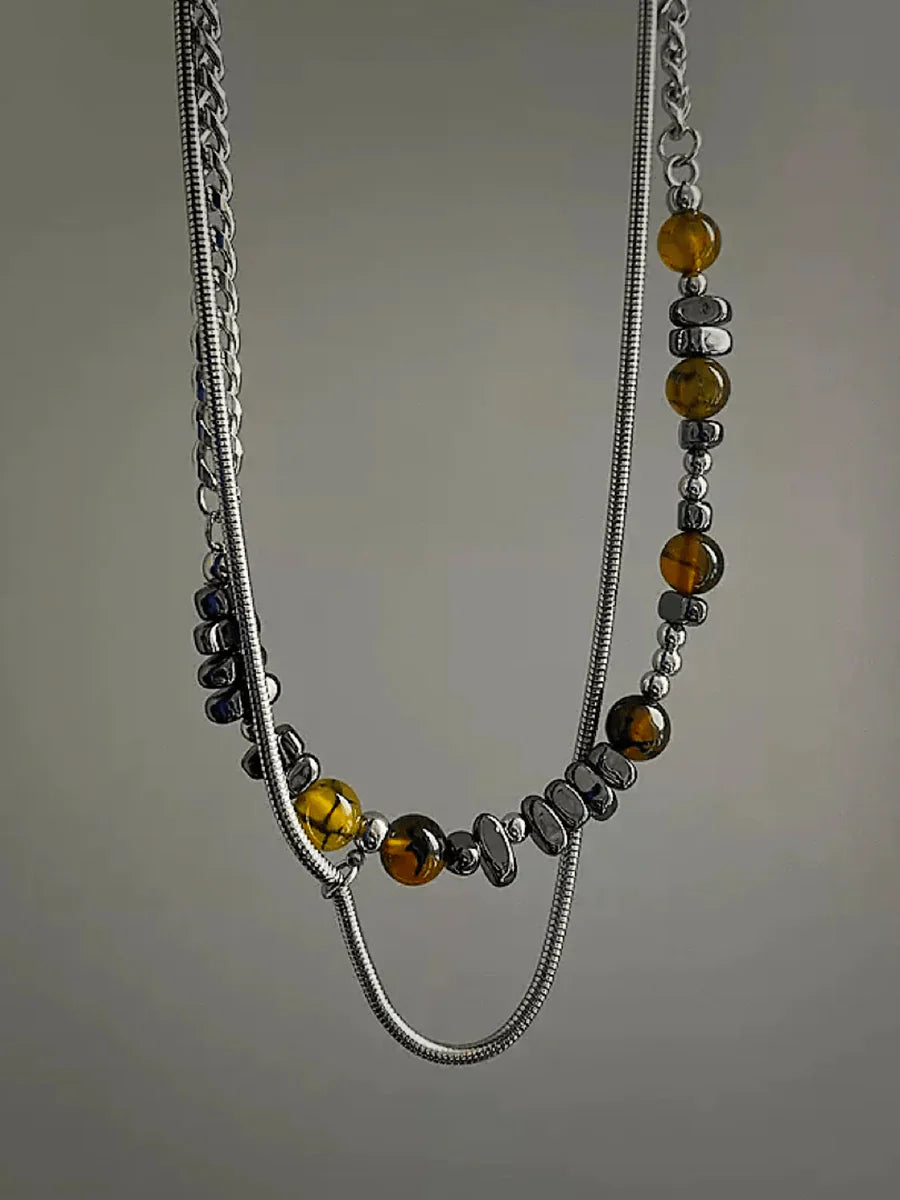 EARTH COLOR IRREGULAR STONE TITANIUM CHAIN NECKLACE A0054