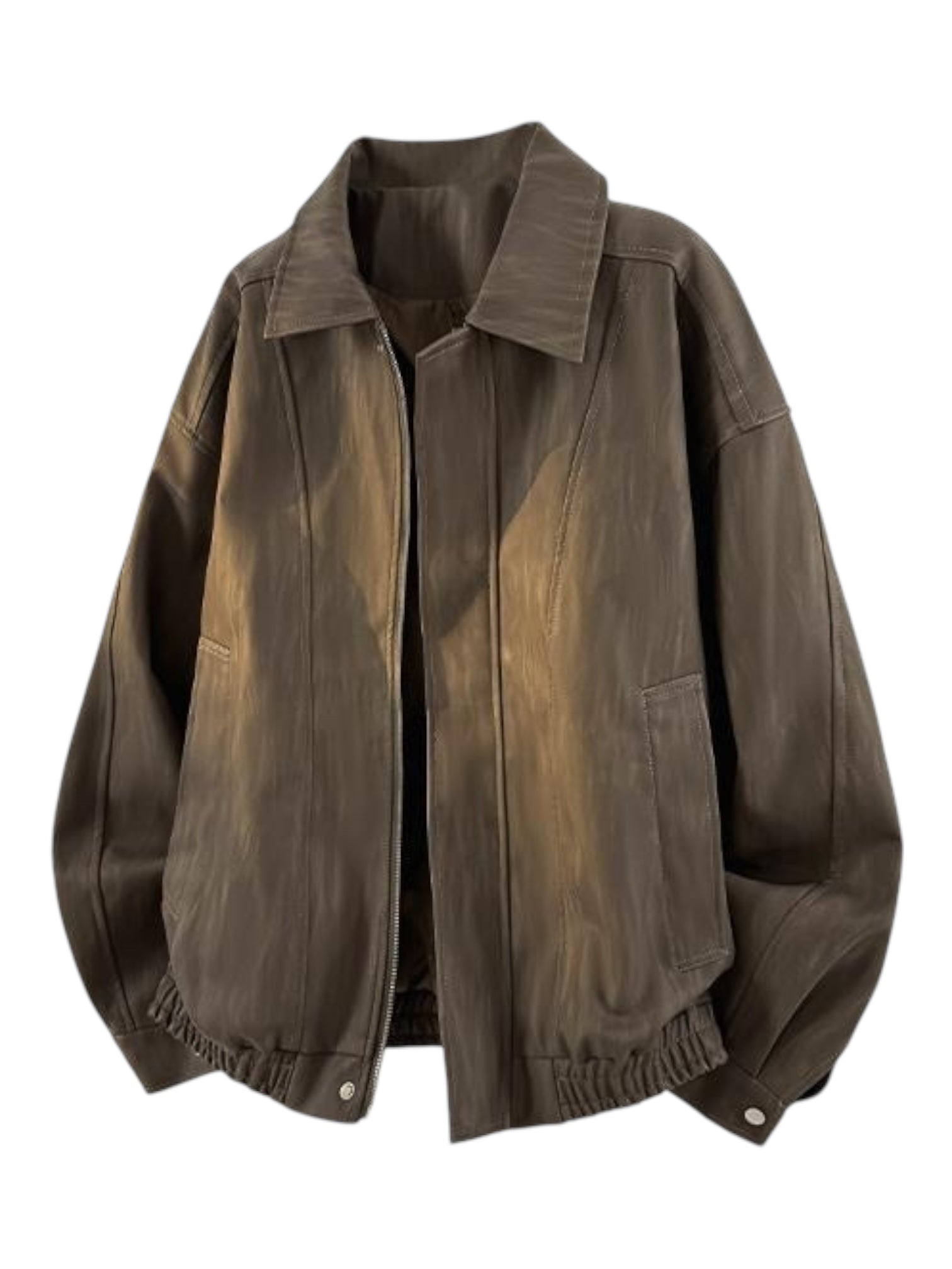 DYED FAUX LEATHER HARRINGTON JACKET T0137