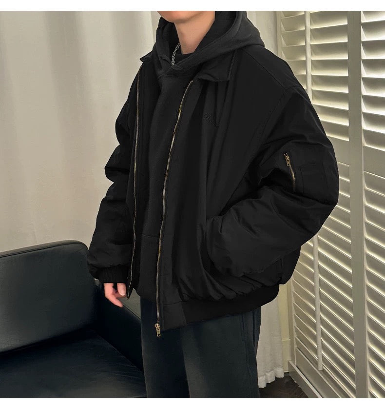 Men’s Vintage Bomber Puffer Jacket – American Retro Flight Cotton Outerwear T0070