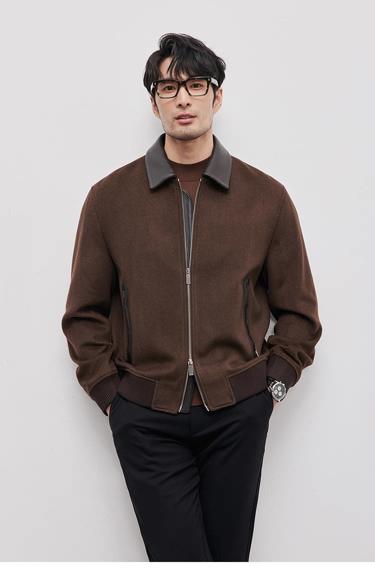 Chaqueta de aviador de piel auténtica – Bomber vintage americana con cremallera y cuello vuelto T0023