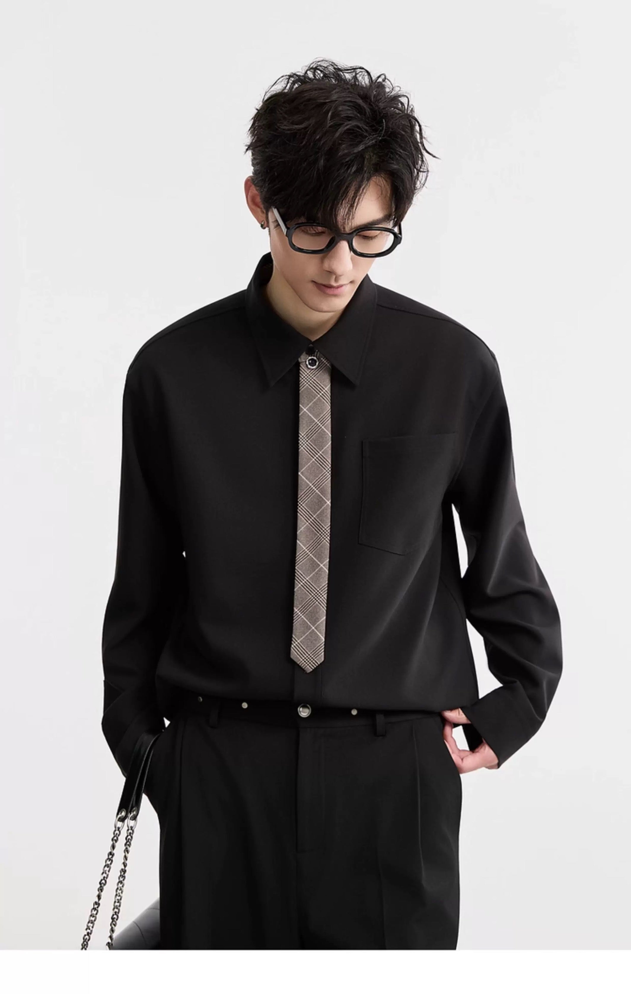 3-in-1 しわ防止＆カラーブロックシャツ - メンズ 秋冬 サーマル 長袖 トップス T0044