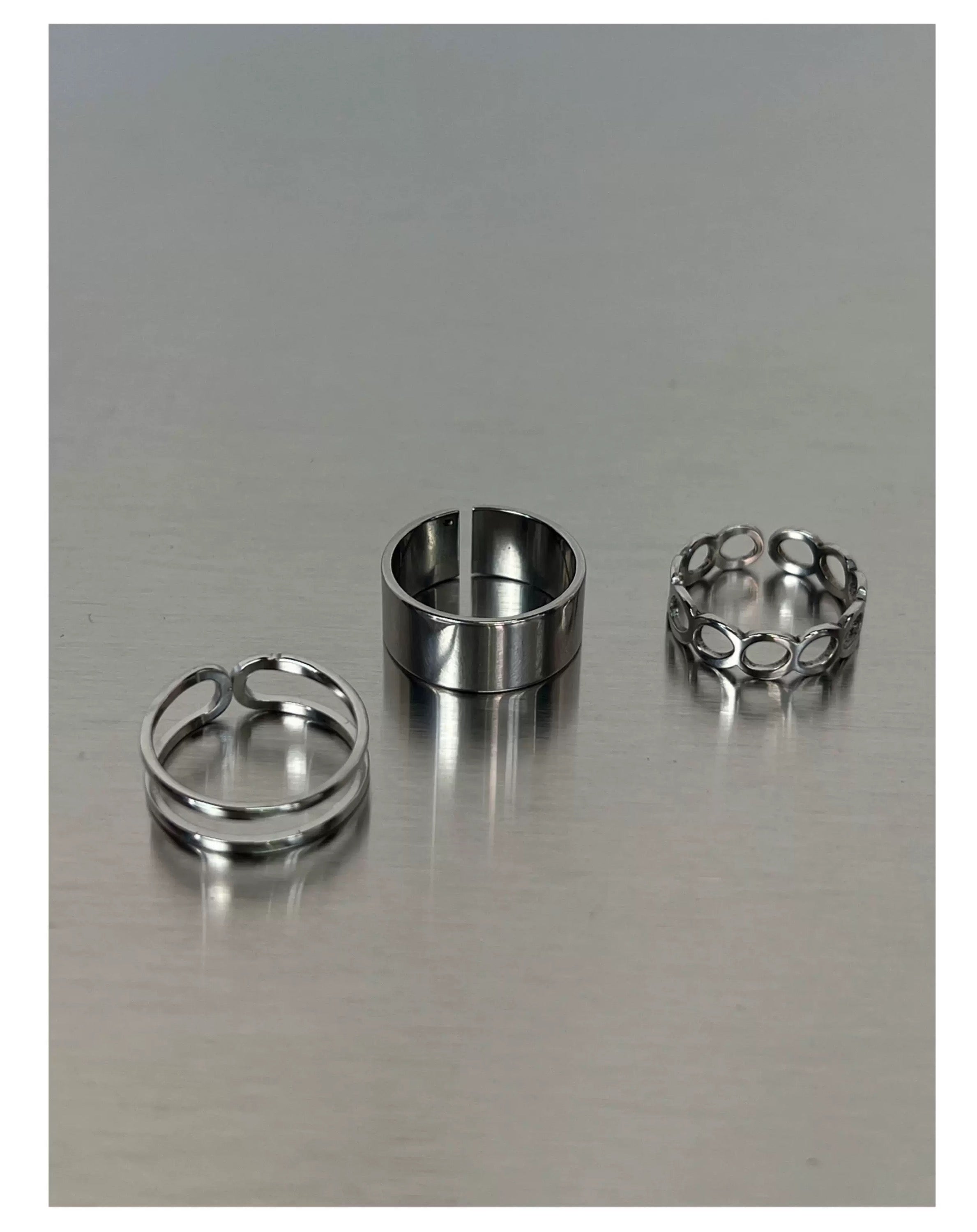 Juego de 3 anillos unisex de acero y titanio | Anillos minimalistas de hip hop resistentes al desvanecimiento para estilo urbano O0006