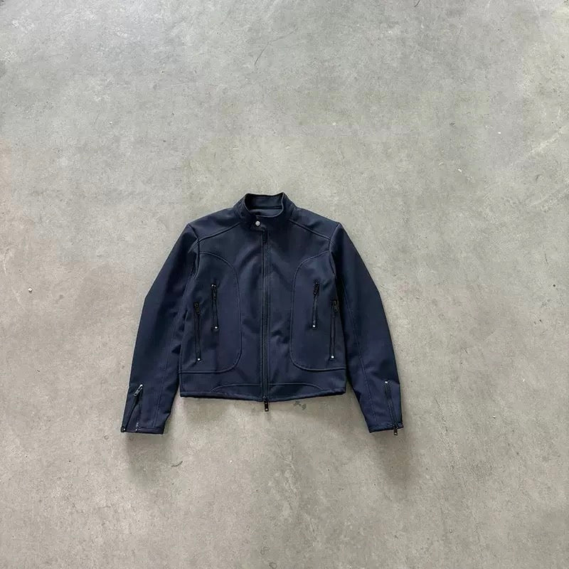 Men’s Deconstructed Patchwork Stand Collar Jacket – American Retro Street Outerwear T0137