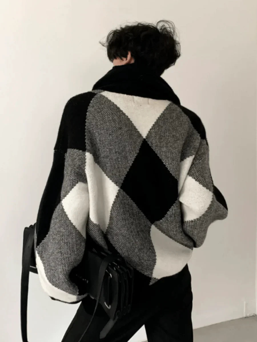 [AUTUMNWIND] BLACK AND WHITE HIGH-END DESIGN TURTLENECK SWEATER S0181