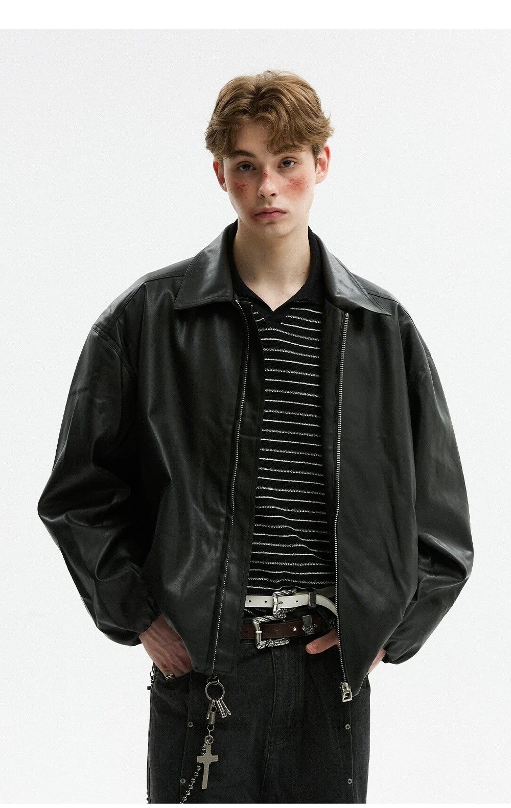 Men’s Retro American Black PU Leather Jacket T0018