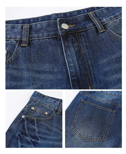 Men’s Vintage Washed Wide-Leg Jeans – American Retro Streetwear Denim T0138