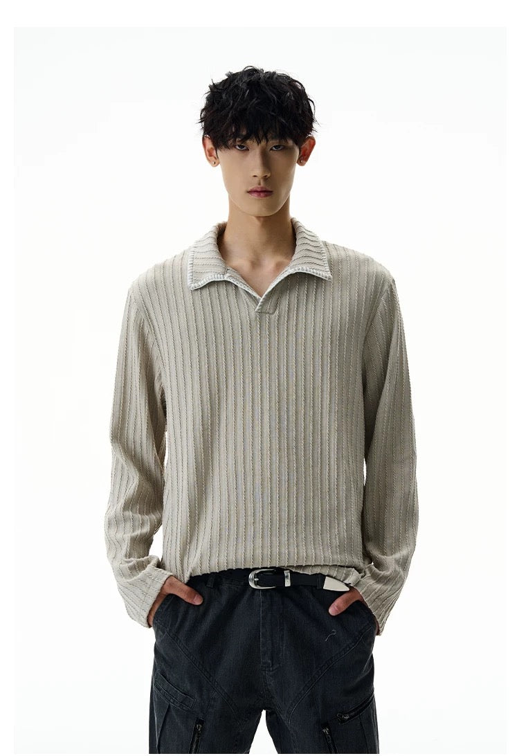 Men’s Long-Sleeve Cotton Polo – Streetwear Style S0015