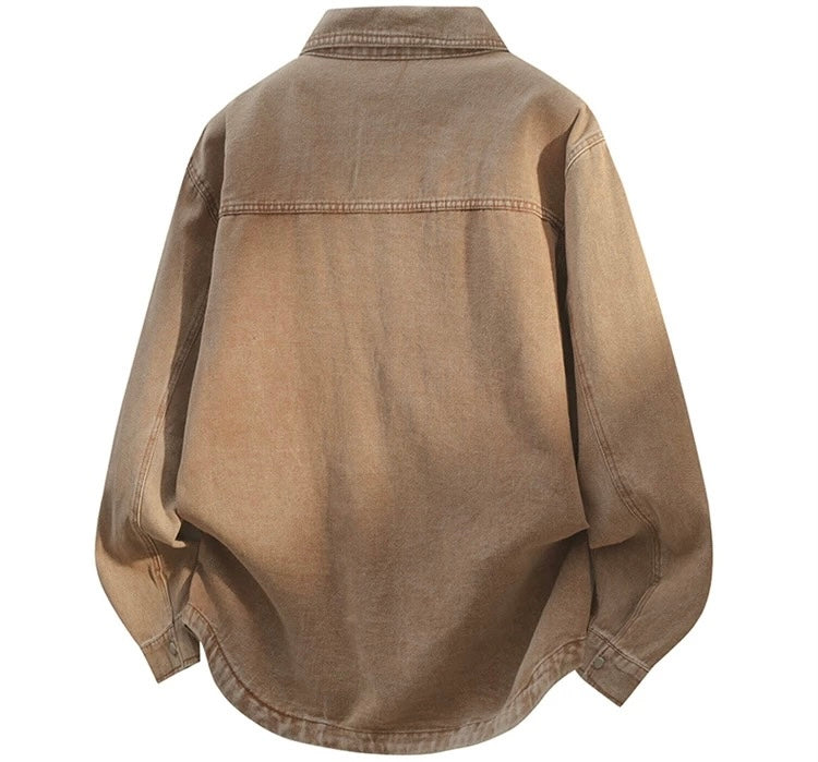 Men’s Vintage Distressed Denim Jacket – American Retro Streetwear Outerwear S0058